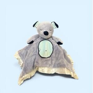 Douglas Baby Gray/Blue/Green Puppy Lovey Blanket Satin Trim 14”x14” Infant+ GUC